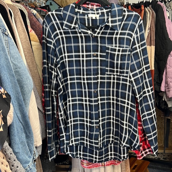 373. Plaid Indigo Blue Black White Button Down Rayon Shirt S, M & L NEW Item NWT - Picture 6 of 8